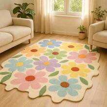 1pc Asymmetrical Creative Floral Dopamine Patterned Soft Carpet, Subtle Yet Elegant Decor For Living Room & Bedroom, Graduation Gift, Washable Round Area Rug - Multicolor - View 5