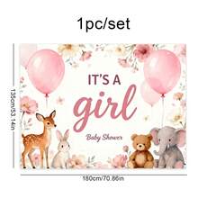 Decoraciones para baby shower, pancarta para fiesta de revelación de género, fondo para dar la bienvenida a una bebé niña, póster de bendición para baby sprinkle, colgante de pared con animales para bautizo - Multicolor - Ver 4