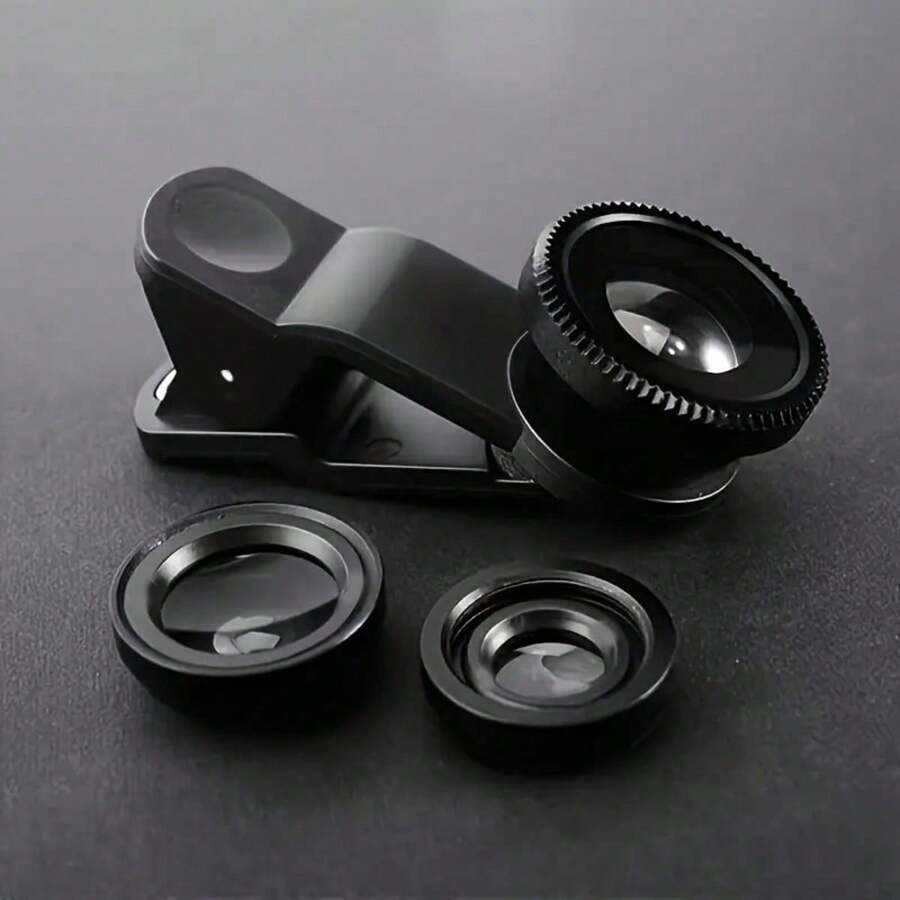 3-In-1 Clip-On Phone Lens Kit, Includes Fisheye Lens, Wide Angle Lens And Macro Lens, Manual Focus, Universal Photography Lens Set For Smartphones - A - View 1