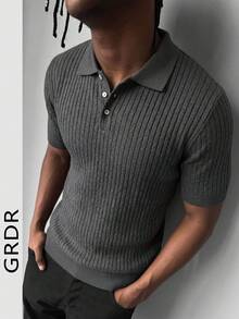 GRDR Men's Summer Ribbed Knit Short Sleeve Shirt, Suitable For Summer Business Gatherings, Minimalist & Versatile - Dark Grey - View 4