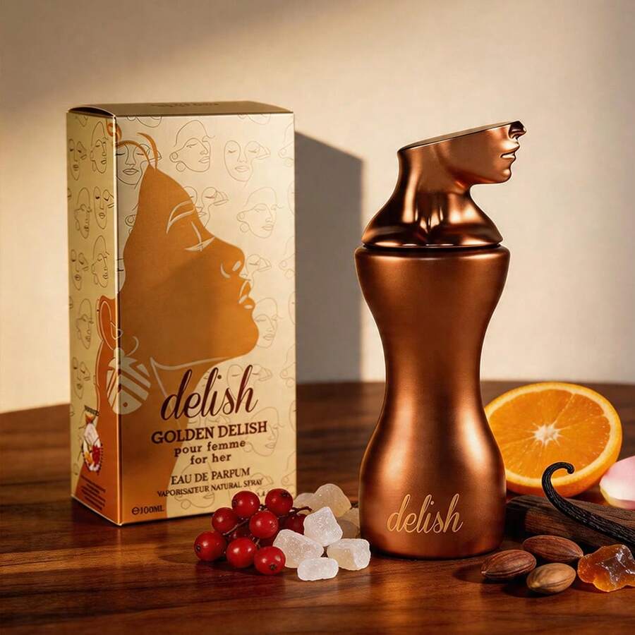 DELISH Women's Eau De Parfum 100ml/3.4fl Oz – Sugar Red Berries Tangerine Top Notes, Heart Of Cacao Spicy Vanilla Rose, Base Of Tonka Bean Amber Musk Woods – Sweet Gourmand Long Lasting Fragrance For Daily Wear, Dating, Party, Night Out – Perfect Birthday Valentine's Gift For Her, Girlfriend, Wife, Mom – Designer Inspired Luxury Scent - Sugar/Red Berries/Orange - 查看 1