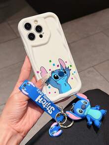 Disney Has Authorized, Phone Case - Chain Set, The Stitch Lilo & Stitch Phone Case Plus A Silicone 3D Or Fluffy Style Stitch Bracelet With Metallic Ring Removable Bracelet, Stitch And Angel Pattern, Compatible With Iphone 17/16/15/14/13/12/11/XS/XR/X Plus Pro Max, Wavy Design Phone Case For Girl, A Stylish Cartoon Summer Phone Case, The Perfect Gift Choice, Phone Protection, Durable Phone Cover, Great Gift For Friends And Family - 白色款式A - 查看 2