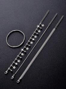 Set de 20/16/8/4 piezas de tobillera de cristal con diseño de mariposa estilo bohemio, accesorio de moda versátil para uso diario, playa, viajes, fiestas, citas, regalo ideal para novia/madre, estilo aleatorio - Plateado - Ver 7