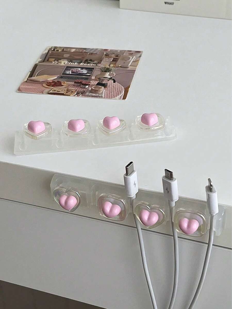 1個 5槽粉色心形線材整理器,少女風粉色心形充電器數據線管理盤,桌面黏貼式多槽線材夾,固定式居家、飯店、學校線材整理器,返校季學生必備,辦公室必備 - 少女愛心 - 查看 1