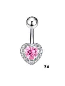 1件亲肤钛钢肚脐环，镶嵌水钻花朵和蝴蝶锆石肚脐穿刺饰品，粉色心形锆石肚脐环 - 愛心臍釘 - 查看 15