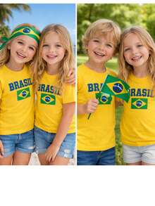 Brazil Kids' T-Shirt For Boys And Girls, World Cup 2026, Brazilian Fan, Brazil Team, Brazilian Children's Fashion - Nhiều màu - Xem 1