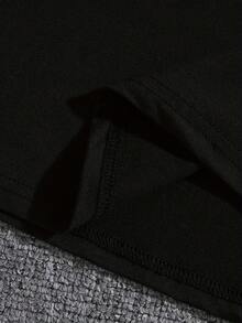 Camiseta corta de hombre con mangas cortas y color único, estación de verano. Camiseta versátil sin estampados, ideal para el hogar, deportes y actividades al aire libre. Compatible con homb - Negro - Ver 4