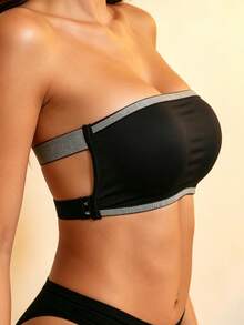 Y2K Style Silver Sequin Strapless Crop Top, Sexy Backless Party Club Bralette - Black - View 2