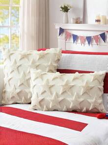Juego de 2 fundas de cojín decorativas de 18x18 pulgadas con tema patriótico de estrella para el 4 de julio, de material suave y mullido, adecuado para el Día de la Independencia y el Día de los Caídos, decoración del hogar para sofá y dormitorio - Blanco - Ver 5