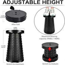 Folding Stool Portable Telescoping Seat Retractable Camping Adjustable UK - Black - View 8