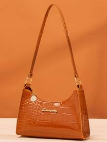 Bolso de hombro de mujer con estampado de cocodrilo de moda para uso diario - Marrón - Ver 3
