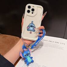 Disney Has Authorized, Phone Case - Chain Set, The Stitch Lilo & Stitch Phone Case Plus A Silicone 3D Or Fluffy Style Stitch Bracelet With Metallic Ring Removable Bracelet, Stitch And Angel Pattern, Compatible With Iphone 17/16/15/14/13/12/11/XS/XR/X Plus Pro Max, Wavy Design Phone Case For Girl, A Stylish Cartoon Summer Phone Case, The Perfect Gift Choice, Phone Protection, Durable Phone Cover, Great Gift For Friends And Family - White Style a - View 1