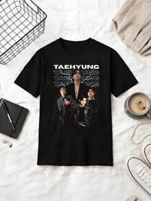 V Kim Taehyung Lightning Collage Retro Graphic Cotton Summer Short Sleeve T-Shirt - Black - View 1