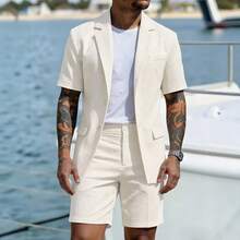2026 British Style Men's Light Business Short Sleeve Suit Two-Piece Set 250501 - 黑色 - 查看 4