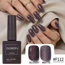 GUIBOFU 15ml 赛博金属系列凝胶指甲油套装 4色 #097 #112 #114 #119 - 未来主义赛博金属银色、深紫色、橄榄绿、淡紫色凝胶指甲油，UV/LED灯固化，专业沙龙品质，持久显色，一层即可覆盖，美甲用品，DIY美甲美足套装 - 彩色 - 查看 5
