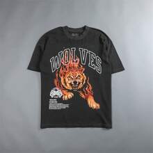 DARCSPORT Unisex Loose-Fit T-Shirt Pullover Round Neck Casual Vintage Short Sleeve Printed Comfortable Pure Cotton Top For Couples - Black - View 3