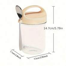 14.54oz Large Capacity Glass Storage Cup, Available In Blue, Gray And Yellow, Inverted Leak-Proof Design, Portable Glass Milk Cup, Upgraded Overnight Oatmeal Cup With Lid And Spoon, 2 Pieces Set Includes 1 Cup And 1 Spoon, Suitable For Family Breakfast - Multicolor - View 14