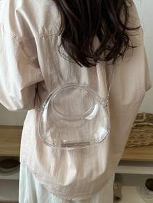 Fashionable Acrylic Box Transparent Handbag Crescent Bag New Women's Mini Small Bag Chain Shoulder Crossbody Bag Phone Wallet Cosmetic Bag Lipstick Earphone Pouch - Silver - View 4