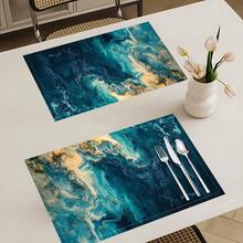 1pc/4pcs/6pcs/8pcs Abstract Seawater Pattern Linen Placemats, Suitable For Dining Table, All Season Decor, Modern Washable Table Mats, Room Decor, Coasters, Kitchen Dining Mats, Indoor Outdoor Party Decoration, Home Decor, Ideal Gift - Multicolor - View 2