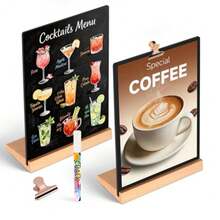 Tabletop Chalkboard With Wood Stand - 2 Pack 6 X 8 Inch Double Sided Blackboard Food Signs Menu Message Boards For Coffee Bar Lemonade Stand Party Decoration - Slant Back - Black White - View 1