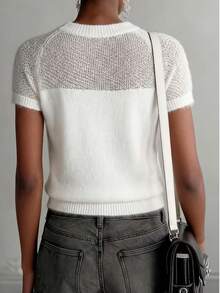Elegant & Fashionable Solid Color Women's Knit Pullover Top, Hollow-Out Design Sweater, Suitable For Dates And Outings White Summer - White - View 2