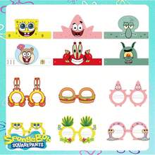 SpongeBob SquarePants Set de 12 piezas/6 piezas de accesorios de fotografía para fiesta de Bob Esponja, sombreros y gafas de papel, accesorios de ojos con temática de dibujos animados lindos y divertidos, personajes de dibujos animados adorables de Bob Esponja - Multicolor - Ver 3