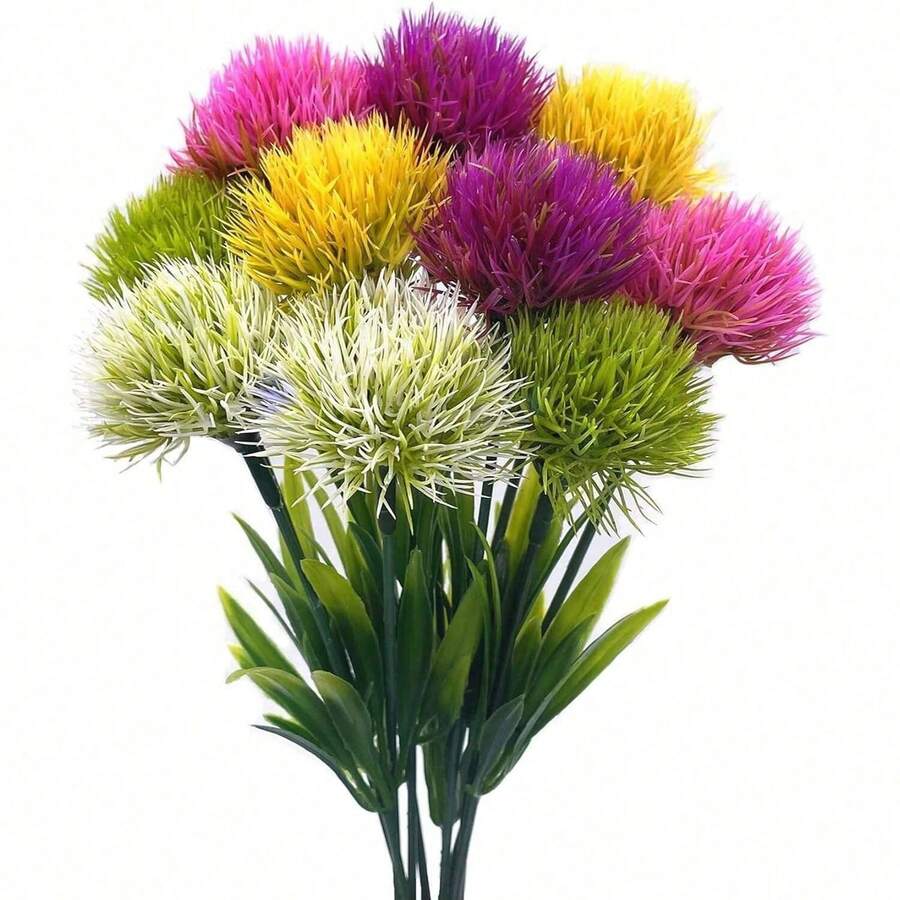 5朵人造蒲公英花，塑料假花，适用于秋季装饰、婚礼花瓶、家居餐厅卧室装饰、节日生日派对用品、户外花园装饰 - 混色 - 查看 1