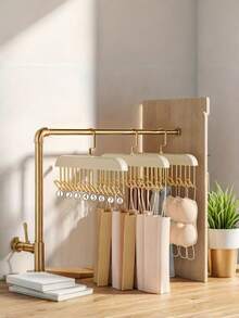 Percha de madera con 8 ganchos, organizador de estante para colgar ropa, sostenes y accesorios - Blanco - Ver 3