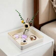 Luxury Leather Tray Desk Organizer - Suitable For Vanity, Skincare Display Box, Lipstick Rack, Bathroom Countertop Beauty Storage - Square - View 5
