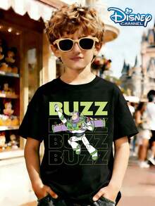 Disney Parks Buzz Lightyear Summer Graphic Tee, Perfect For Cool Boys. Teen Boy Gift,Comfortable And Breathable Children's Short-Sleeved T-Shirt. 180g Pure Cotton Children's Clothes,Suitable For Both Boys And Girls.Suitable For Daily Wear, Vacations, Outdoor Activities, And As A Children's Gift. - màu đen - Xem 1