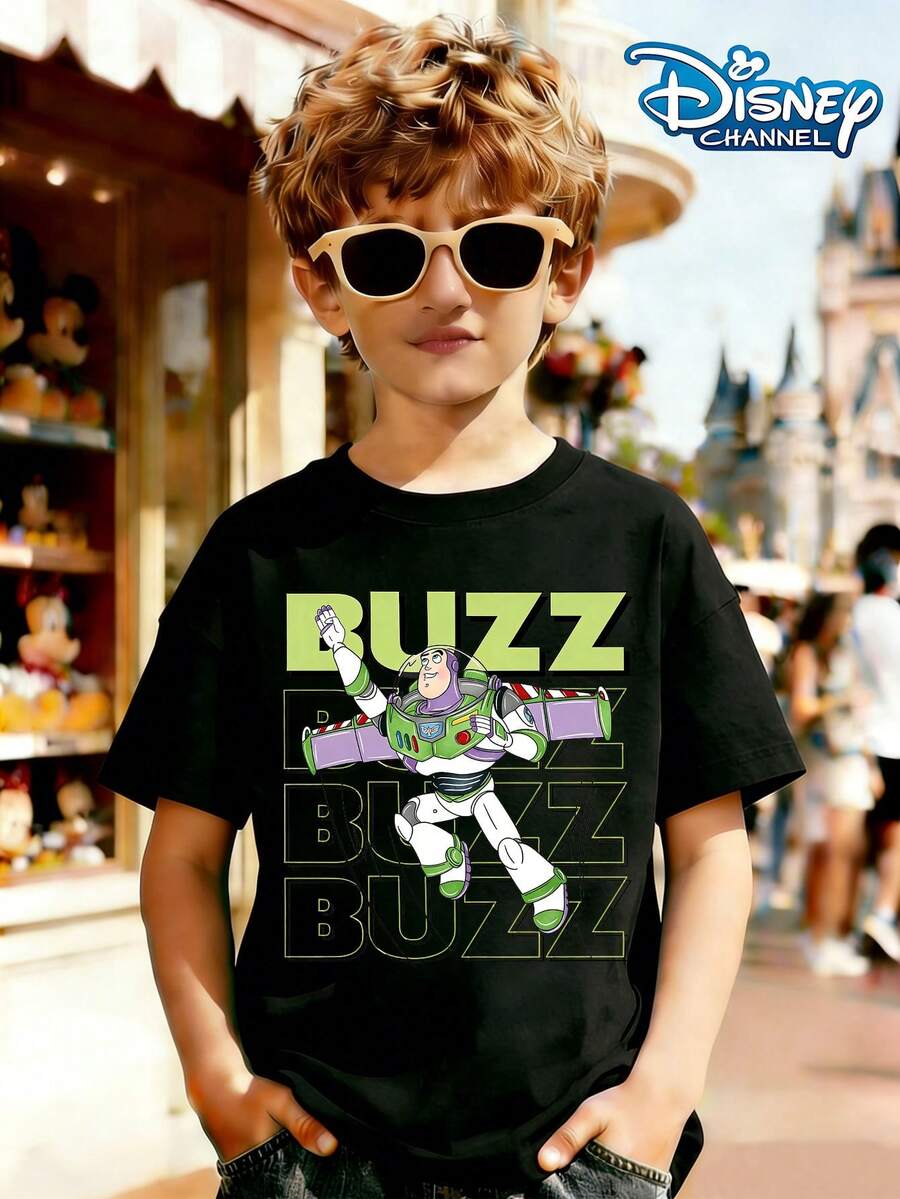 Disney Parks Buzz Lightyear Summer Graphic Tee, Perfect For Cool Boys. Teen Boy Gift,Comfortable And Breathable Children's Short-Sleeved T-Shirt. 180g Pure Cotton Children's Clothes,Suitable For Both Boys And Girls.Suitable For Daily Wear, Vacations, Outdoor Activities, And As A Children's Gift. - màu đen - Xem 1