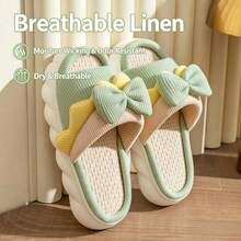 1 Pair Linen All Season Slippers, Unisex Indoor Home Couple Slippers, Non-Slip Quiet Linen Fabric Floor Slippers - Wood Ear Bow Slippers - View 12