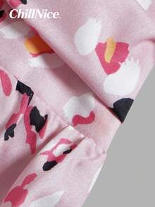 Vestido midi con volantes estampado en marrón - Vestido de mujer con pliegues y adornos en capas, de tela cómoda de mezcla de algodón, adecuado para uso diario, fiestas de jardín y vacaciones en la ciudad, temporada de primavera - Rosa - Ver 9