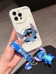 Disney Has Authorized, Phone Case - Chain Set, The Stitch Lilo & Stitch Phone Case Plus A Silicone 3D Or Fluffy Style Stitch Bracelet With Metallic Ring Removable Bracelet, Stitch And Angel Pattern, Compatible With Iphone 17/16/15/14/13/12/11/XS/XR/X Plus Pro Max, Wavy Design Phone Case For Girl, A Stylish Cartoon Summer Phone Case, The Perfect Gift Choice, Phone Protection, Durable Phone Cover, Great Gift For Friends And Family - 白色款式A - 查看 2