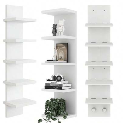 Estantería de almacenamiento blanca de 3/5 niveles para montaje en pared, estantería suspendida estilo columna, estantería decorativa para el hogar, diseño de torre alta, estantería de almacenamiento práctica, adecuada para dormitorios y salas de estar, 30,7 pulgadas, 31 pulgadas