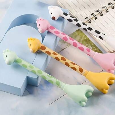 4pcs Cute Giraffe Themed Ballpoint Pen Set - Adorable Animal Design, Smooth Writing & Signature Friendly, Multi-Color (Pink, Yellow, Green, White) With Realistic Giraffe Head Caps, Signature Pens | Creative Writing Tool | Decorative Pen