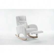 052 Rocking Chair, Reclining Armchair, Lounge Chair With Armrests, Upholstered Rocking Chair, Bedroom Accent Chair, White Plush Fabric, 110 Kg Load Capacity - 白色 - 查看 9