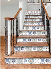 SUPSTICKER 1 Roll Moroccan Geometric Floral Stair Furniture Sticker, PVC Self-Adhesive Waterproof Wear-Resistant, 41.73x6.97 Inches, Suitable For Stairs And Cabinets - Multicolor - View 6