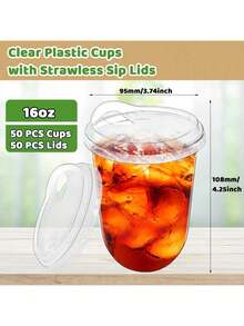20Pack 16 Oz Iced Coffee Cups With Lids,Clear Plastic Cups With Strawless Sip Lids,Round Bottom To Go Cup For Iced Coffee Juice Smoothie Cold Beverage - View 4