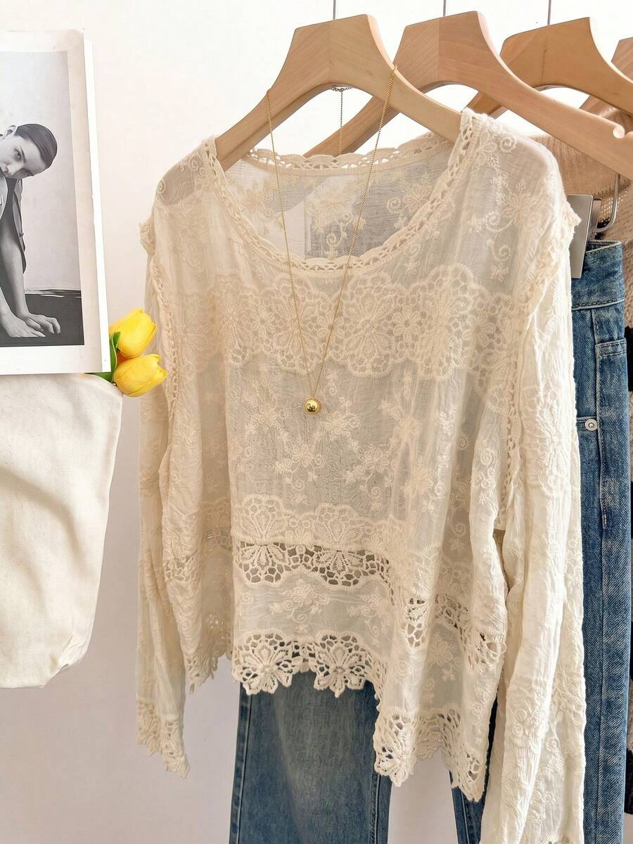 Áo sơ mi dài tay thêu kiểu Trung Quốc mới của Wixra, áo thun casual đa năng. - Màu be - Xem 1