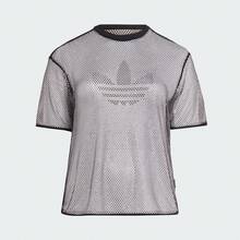 Adidas 三葉草網眼抽繩短袖 T 卹丨女子透視寬鬆休閒罩衫上衣 - 黑色 - 查看 5