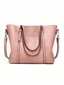 REMANLAND New Multipurpose Oil Wax Leather Retro Solid Color Soft Leather Tote Mommy Bag, Perfect Large Capacity All-Match Distinctive Handbag Shoulder Bag Briefcase, Suitable For Outings, Business Trips, Shopping, Commuting/Work, Office, Holidays, Travel, Daily Use, Eye-Catching Work Bags For Women - 藍色 - 查看 6