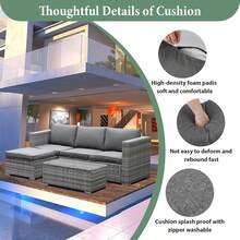 3-Piece Rattan Garden Corner Sofa Set With Coffee Table & Washable Cushions - Grey - View 3
