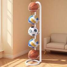 Estantería de almacenamiento de equipo deportivo de metal negro - Estantería de almacenamiento multicapa para baloncesto y fútbol para el hogar - Blanco - Ver 3