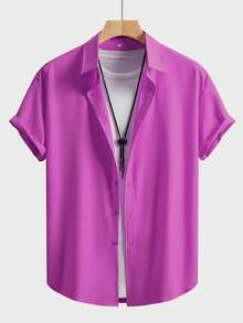Men's Solid Color Business Casual Short Sleeve Shirt - Red Violet - View 2