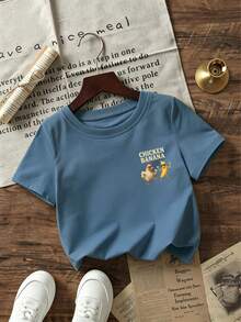 Young Boy Casual Graphic Print Crew Neck Short Sleeve T-Shirt, Summer Top - Teal Blue - View 5