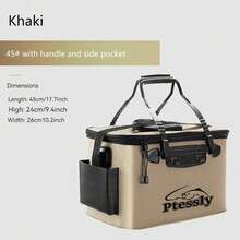 1pc Portable EVA Fishing Bag, Collapsible Fishing Bucket, Live Fish Box, Camping Water Container, Fishing Tackle Storage Bag, Multi-Functional Folding Fish Bucket Without Pump - Khaki - View 12