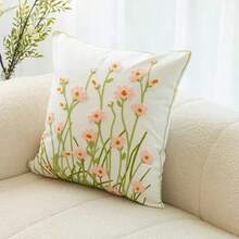 1pc European And American Ins Pastoral Fresh Embroidered Floral Decorative Pillow Cover, Suitable For Sofa, No Pillow Insert Included - Pink - View 7