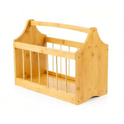 33 X 42 X 21 Cm   Magazine Rack, Bamboo Wooden Storage For Magazines, Newspapers, Books & More | Portable Magazine Holder With Handle For Living Room, Bedroom & Office | Natural
