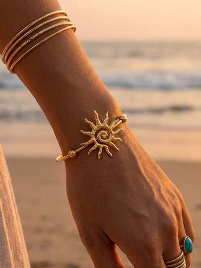 1件 时尚沙滩度假风18K镀金不锈钢手链